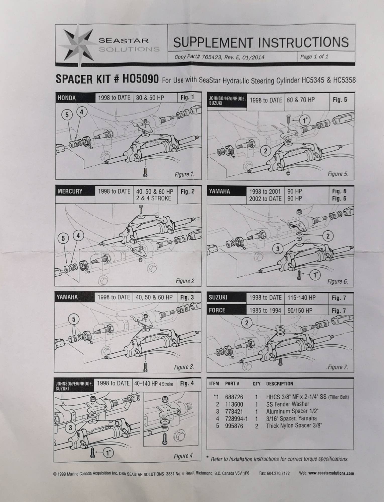 Teleflex Seastar / Baystar Spacer Kit