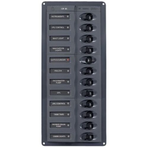 BEP Trennschalter-Panel DC 12V, 12-fach, vertikal BEP Trennschalter-Panel DC 12V, 12-fach, vertikal