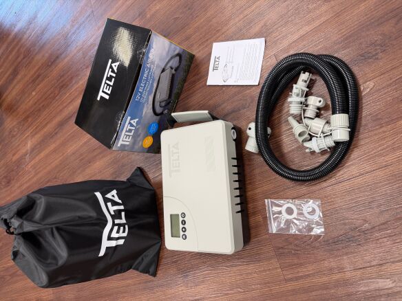 Telta 12V Elektro Luftpumpe Digital 1Bar mit Schlauchboot Adapter